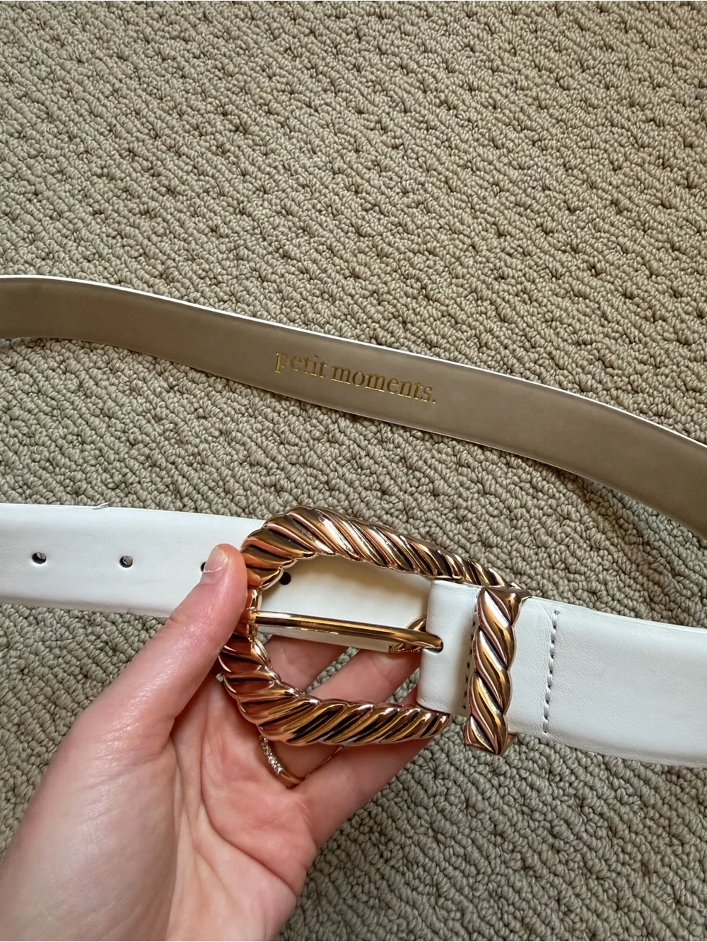 White Women's Belt with Gold Twisted Buckle